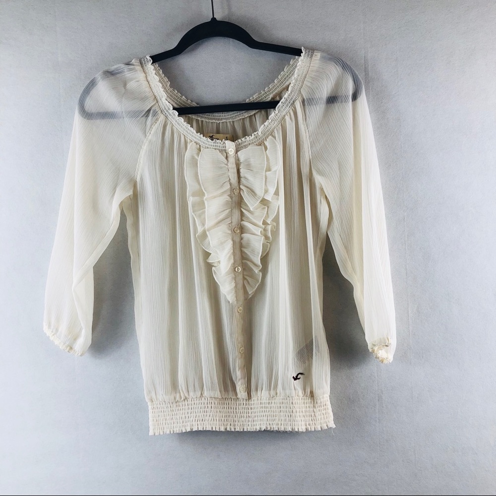 Hollister Sz Small sheer beige boho top romantic feminine cottagecore Y2K top